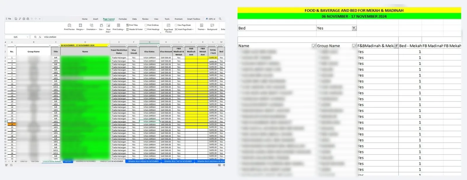Before: participant spreadsheets